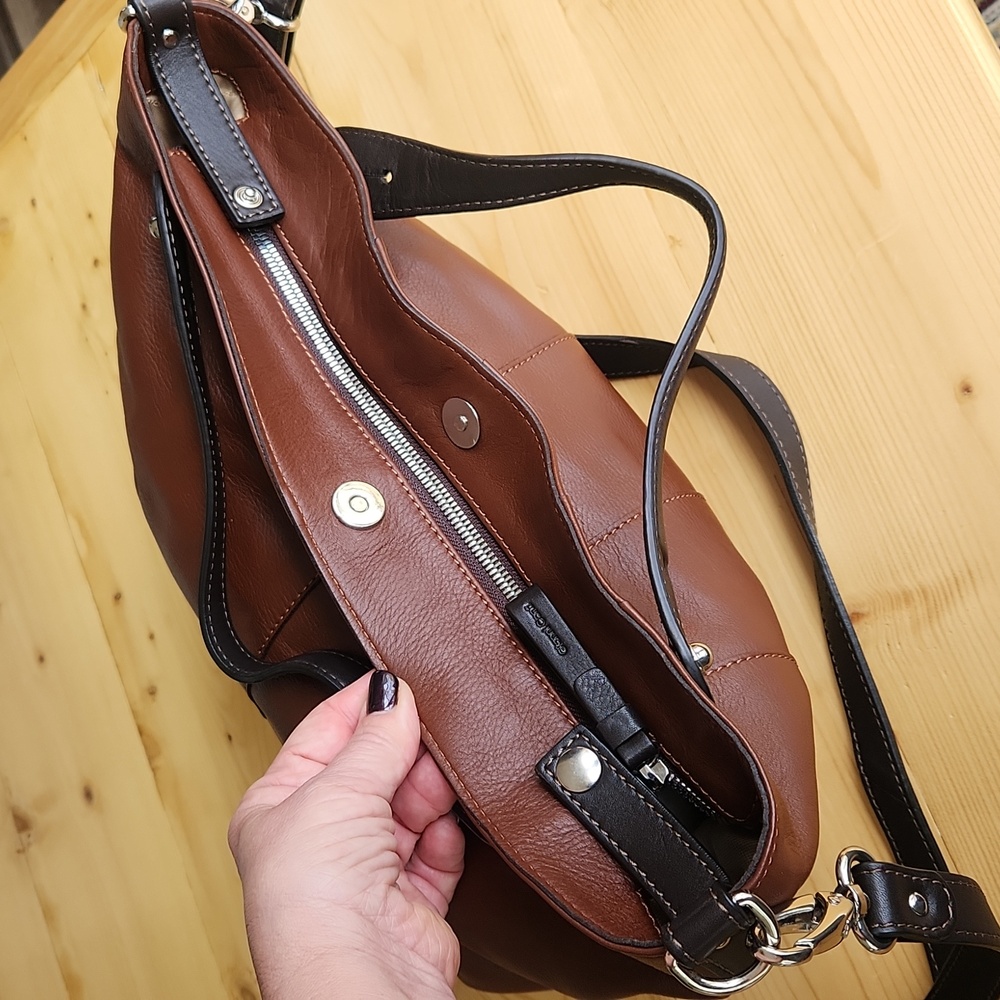 Gianni Conti Brown Italian Leather Convertible Crossbody Bag Hobo Satchel - Picture 7 of 17